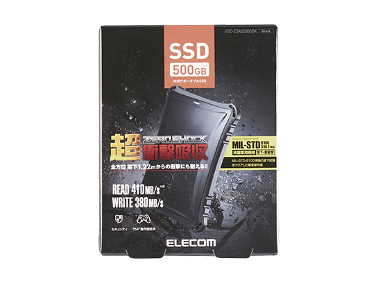 エレコム製 USB対応 外付けポータブルSSD 500GB (ESD-ZSA0500GBK)