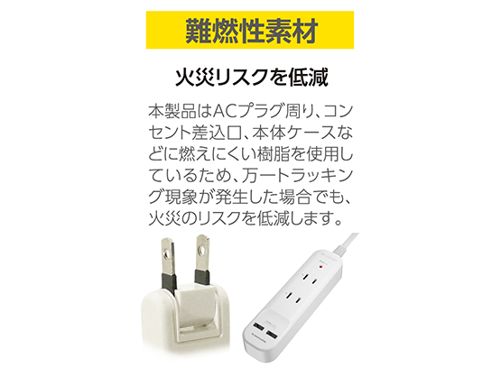 多摩電子工業製  ACタップ＆USB 2+2 ケーブル2.0m (TSK84U20W)